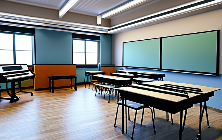 A Modern Music Classroom**

"A bright and modern music classroom, fully equipped with instruments and digital resources. Students are attentively learning from an experienced teacher, all fully clothed in appropriate attire. The atmosphere is inspiring and supportive. Safe for work, appropriate content, professional setting, perfect anatomy, natural proportions, family-friendly."

**